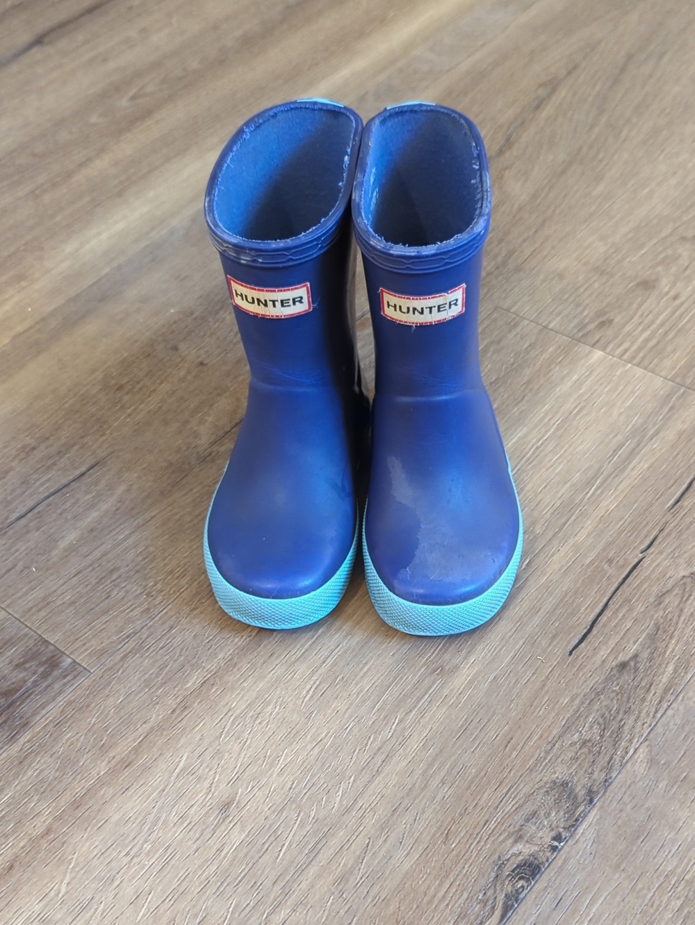 Hunter Kids' Blue Rubber Rain Boots with Teal Soles